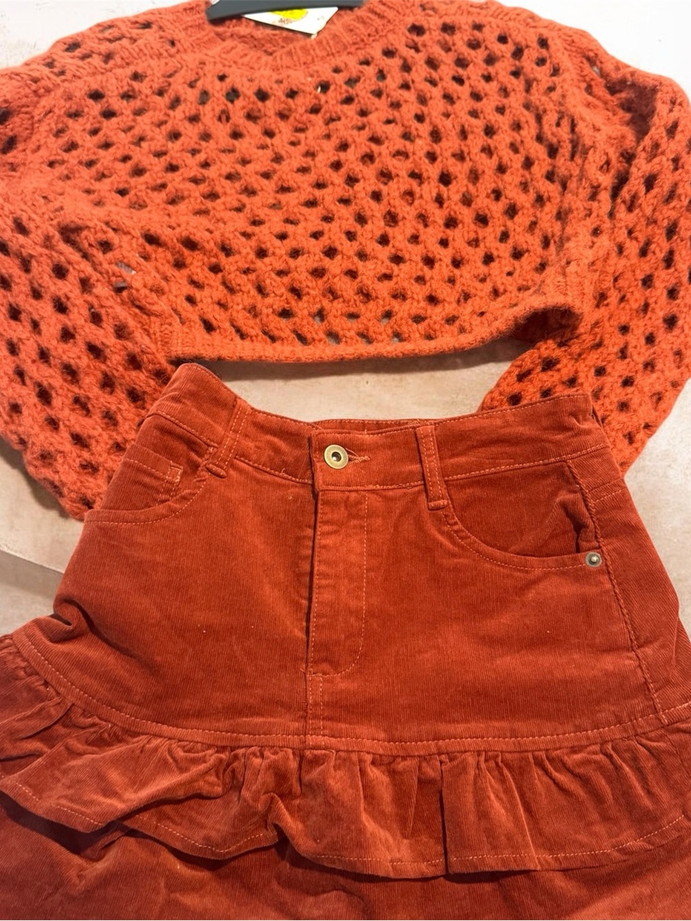 Kids Rust Corduroy Ruffle Skirt - Classic Casual